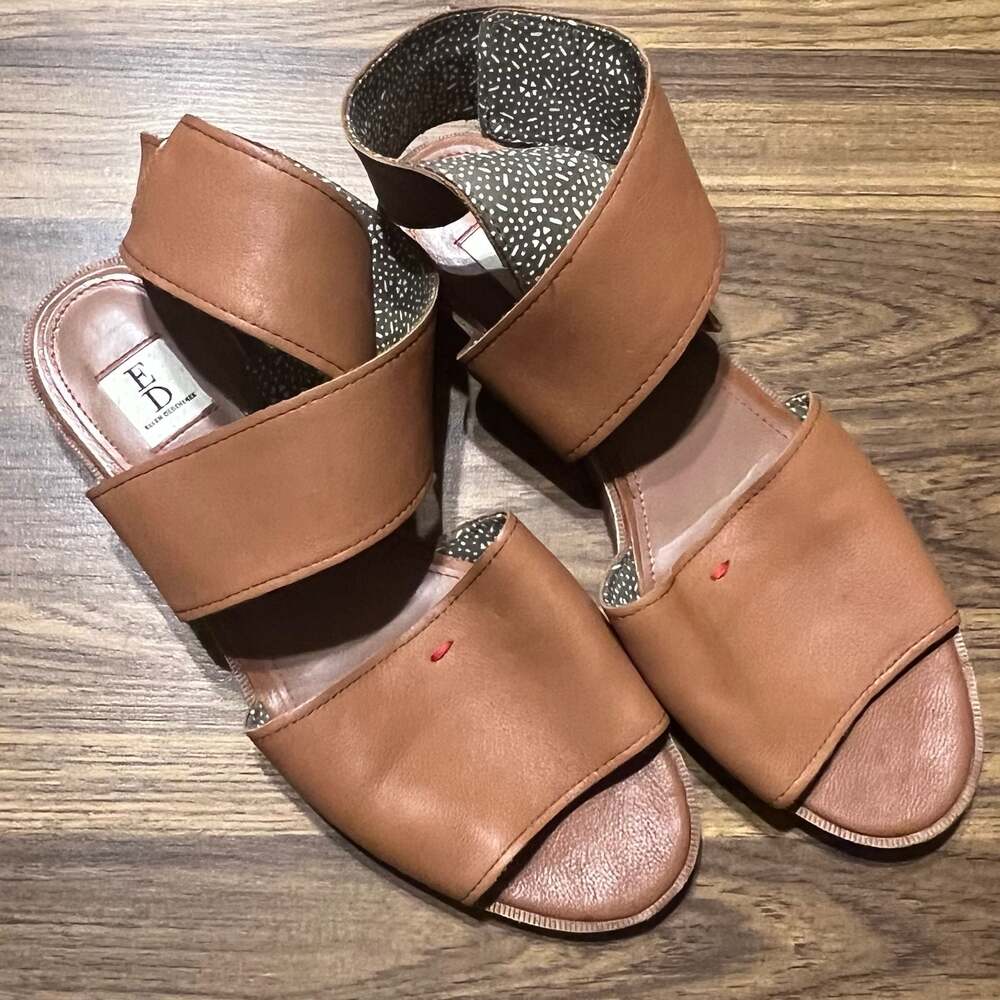 ED Ellen DeGeneres Women's Brown Leather Open-Toe Slingback Sandals